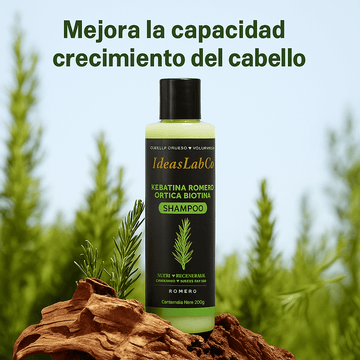 Keratina + Romero + Ortiga + Biotina - Champú Nutritivo y Regenerador para Cabello Grueso y Voluminoso (220 ml) - IdeasLabCo™